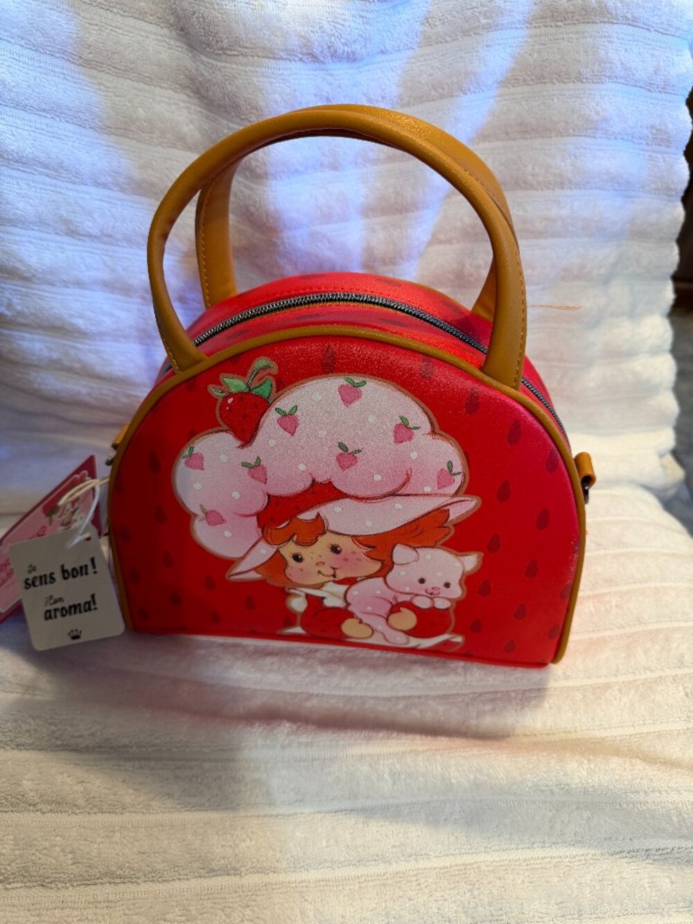 Loungefly Red Pink Strawberry Shortcake Satchel with Tan Handles